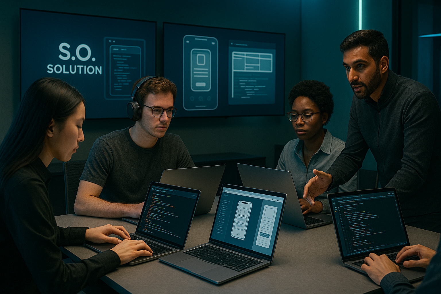 Team working on web development